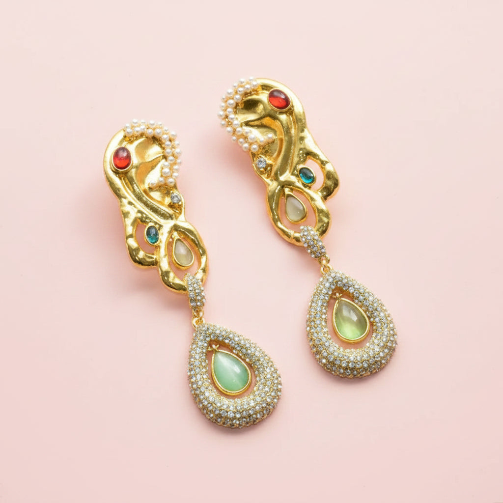Surrealist ear shape crystal dangle earrings