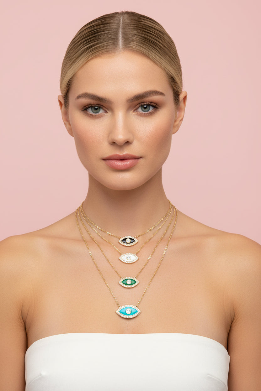 Opal Devil's Eye Zircon Pendant Necklace
