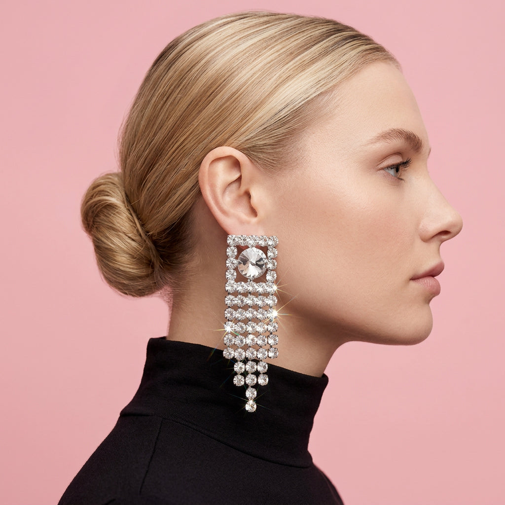 Rhinestone Tassel Dangle Earrings