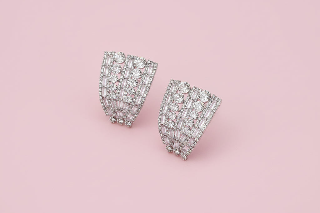 Rhinestone V Shape Geometric Clip Earrings