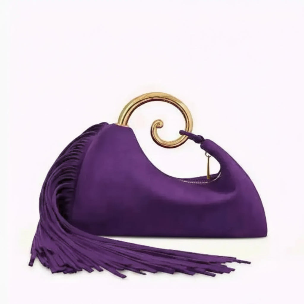 Tassel Handbag With Gold Swirl Handle