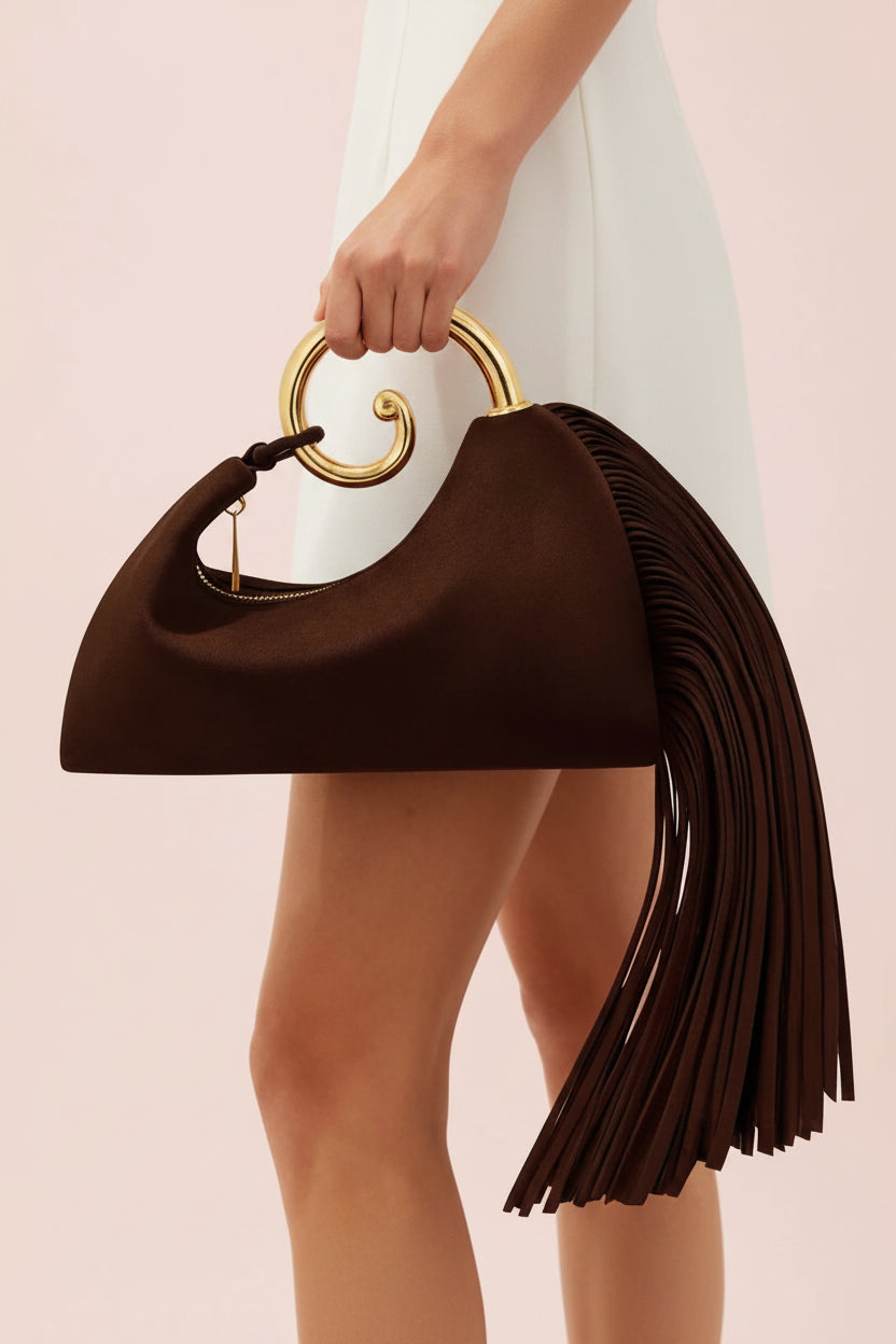 Tassel Handbag With Gold Swirl Handle