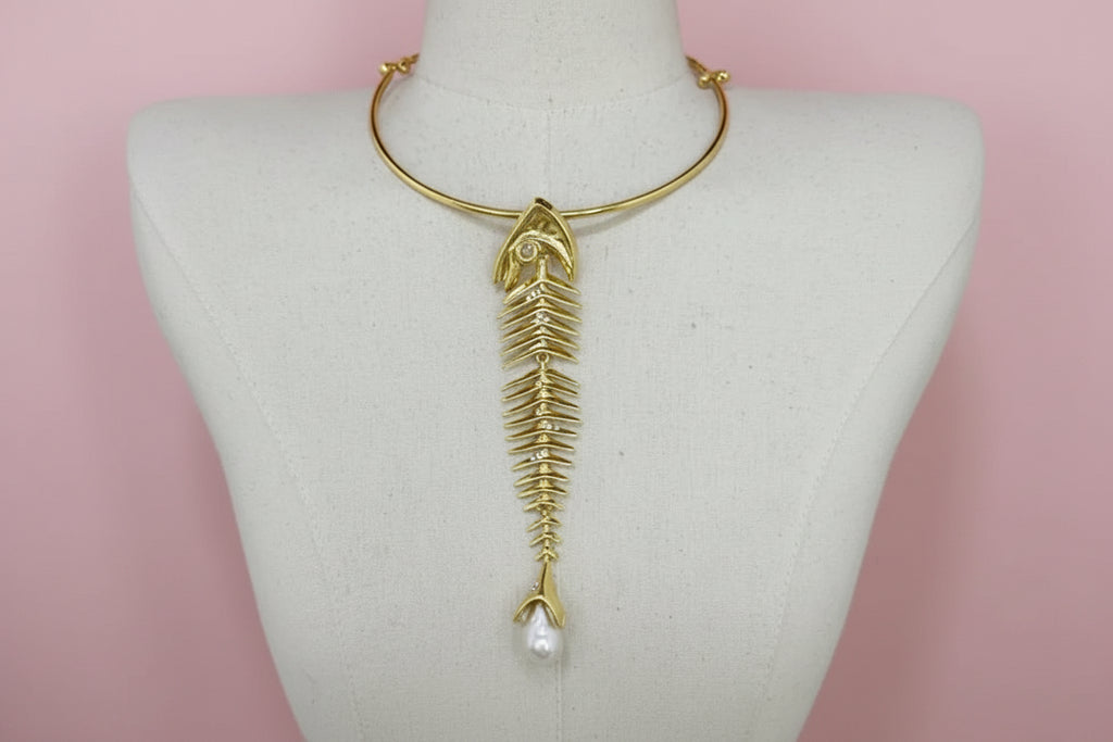 Statement Fish Bone Pendant Choker Necklace