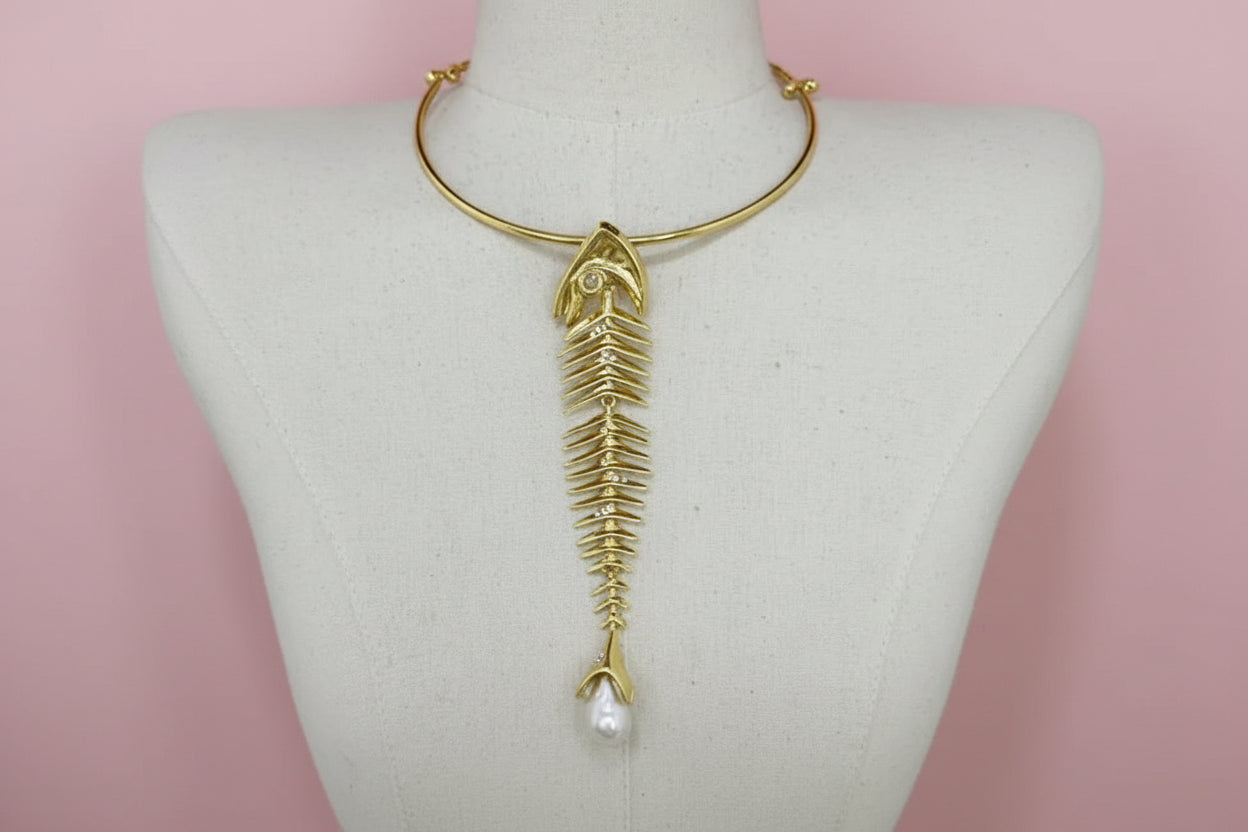 Statement Fish Bone Pendant Choker Necklace