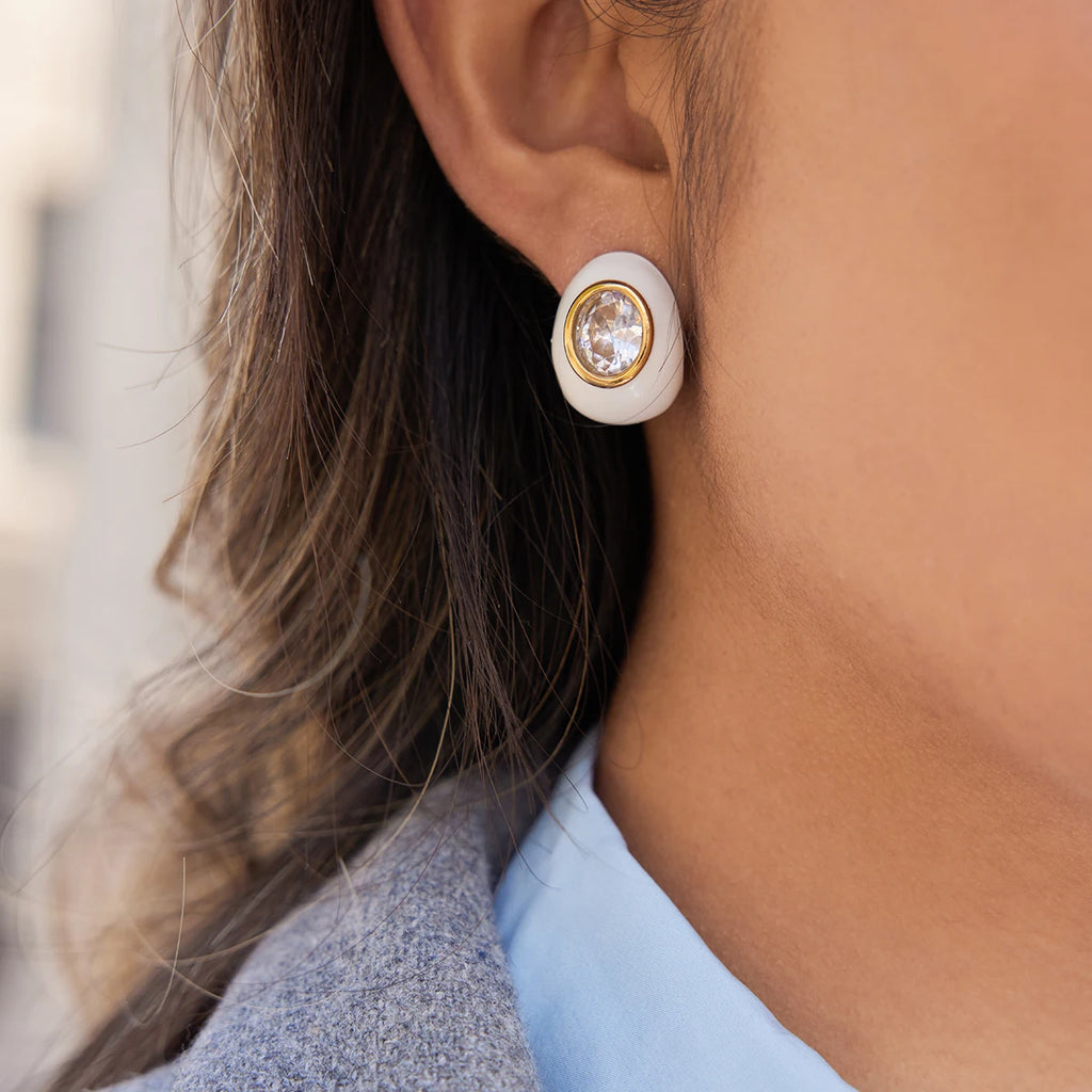 Enamel Oval Zircon Stud Earrings