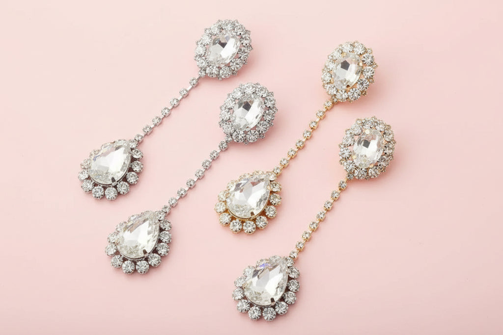 Rhinestone Long Pendant Oval Earrings