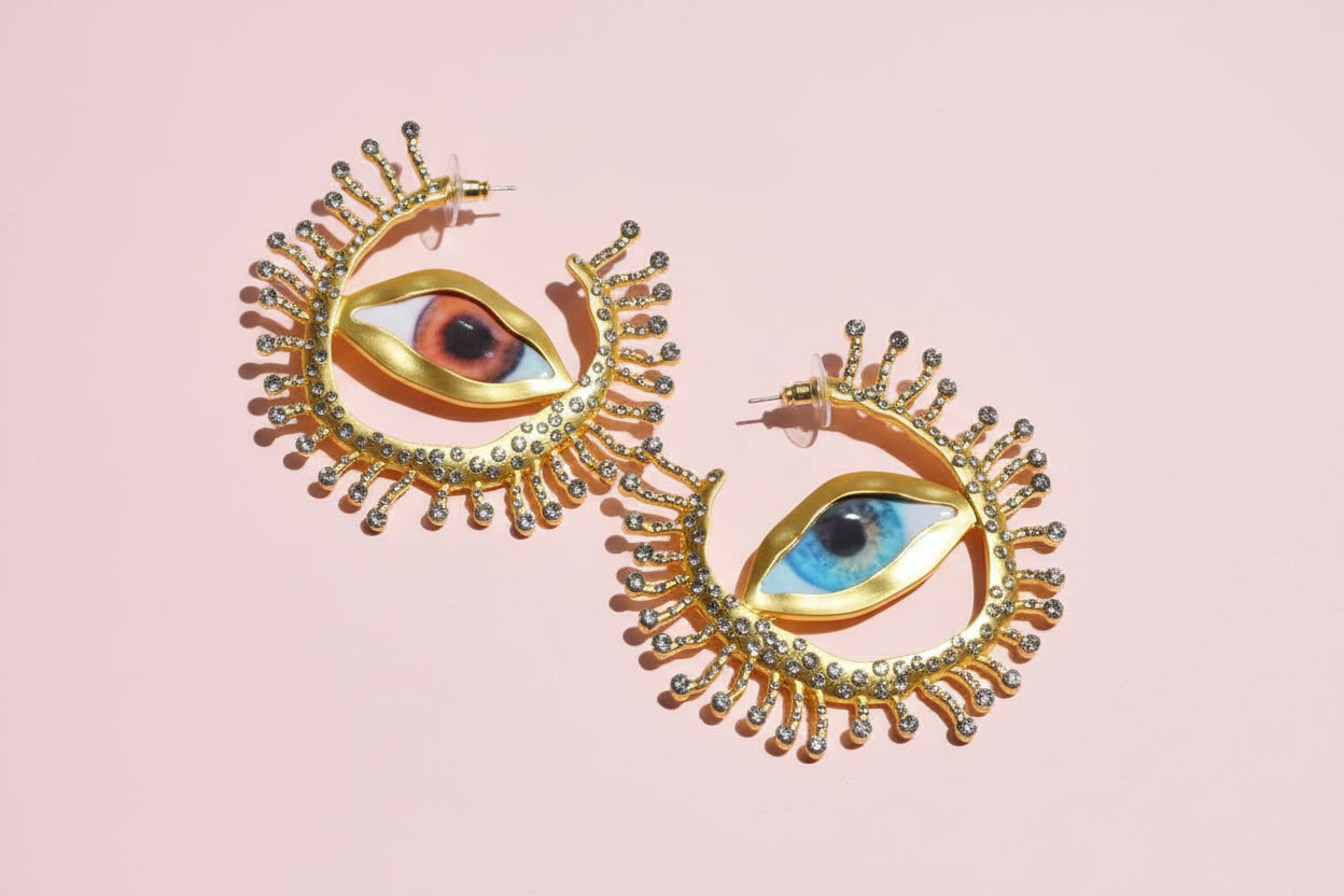 Contrasting Evil Eye Hoop Earrings