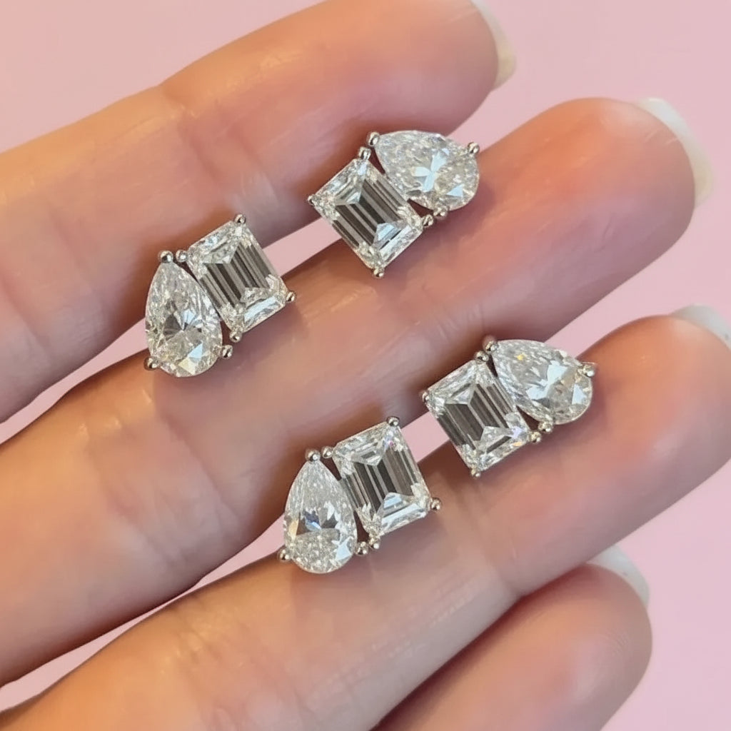 Pear & Emerald Cut Lab Diamond Earrings