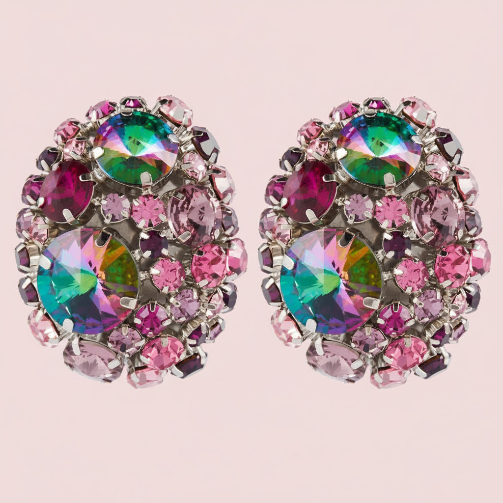 Rhinestone Round Ear Clip Earrings