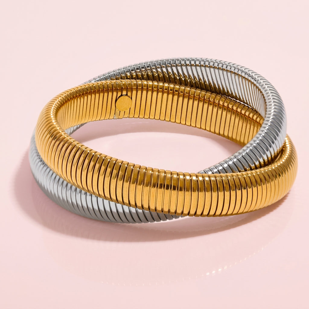 Set di bracciali a contrasto oro argento