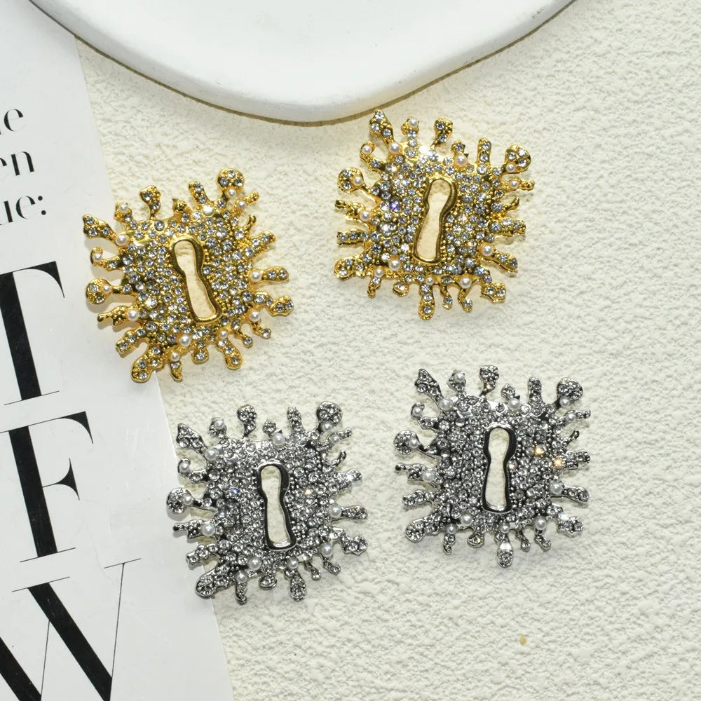 Keylock  Rhinestone Square Earrings