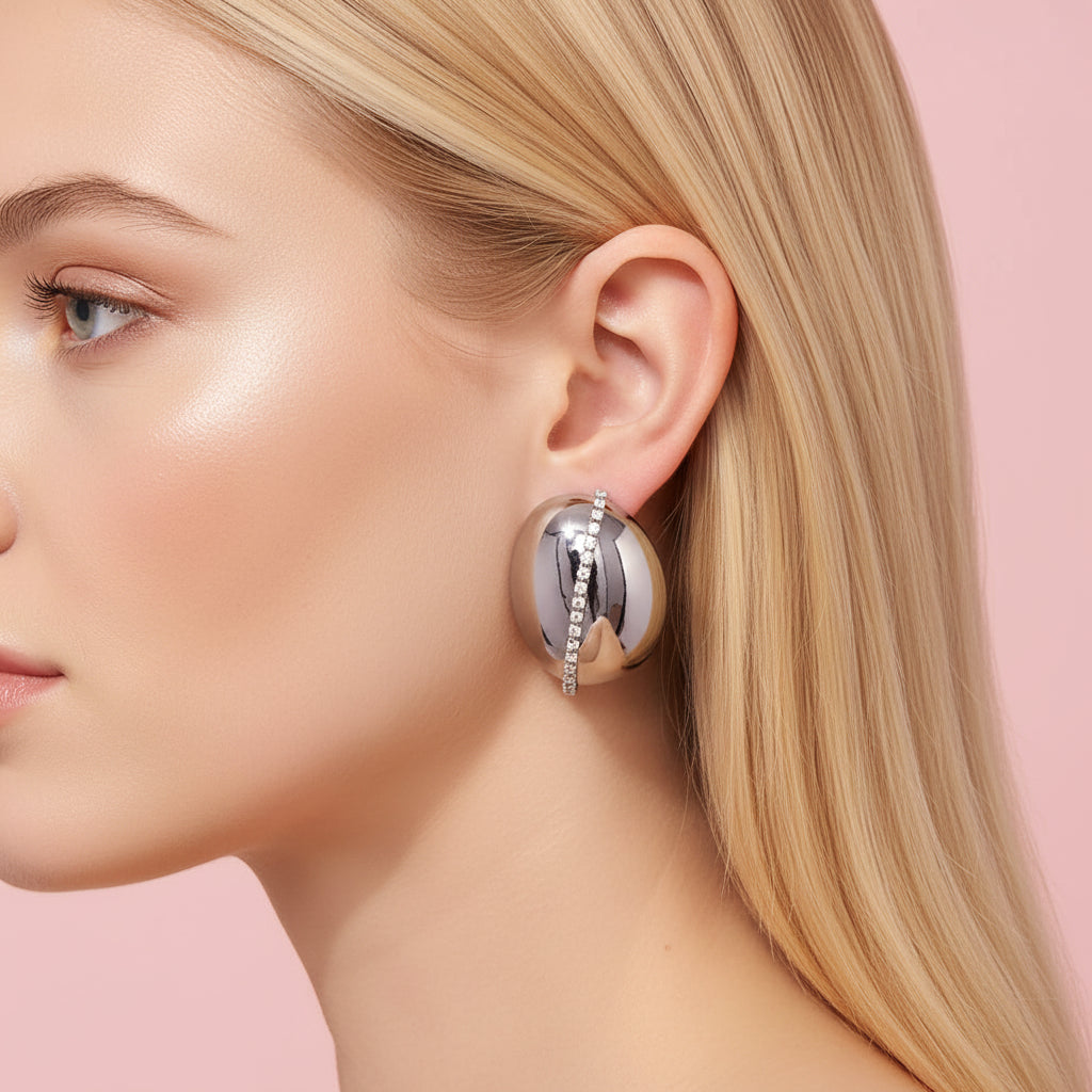 Oval Crystal Studded Earrings