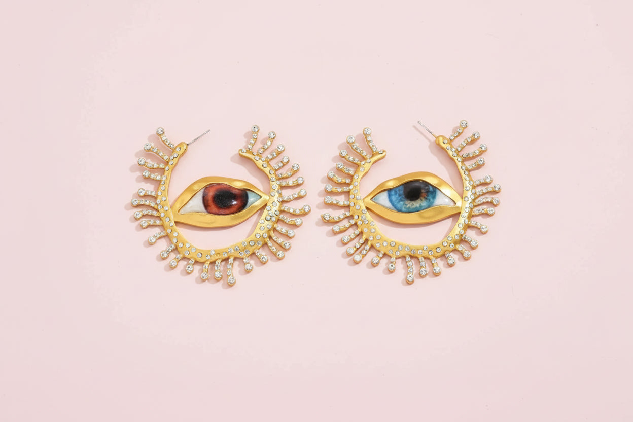 Contrasting Evil Eye Hoop Earrings