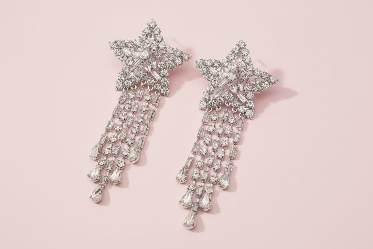 Star shape long dangle earrings