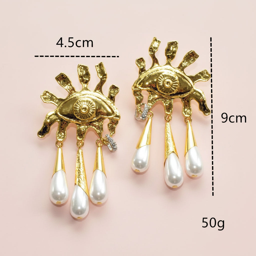 Sun Eye Dangle Pearl Earrings
