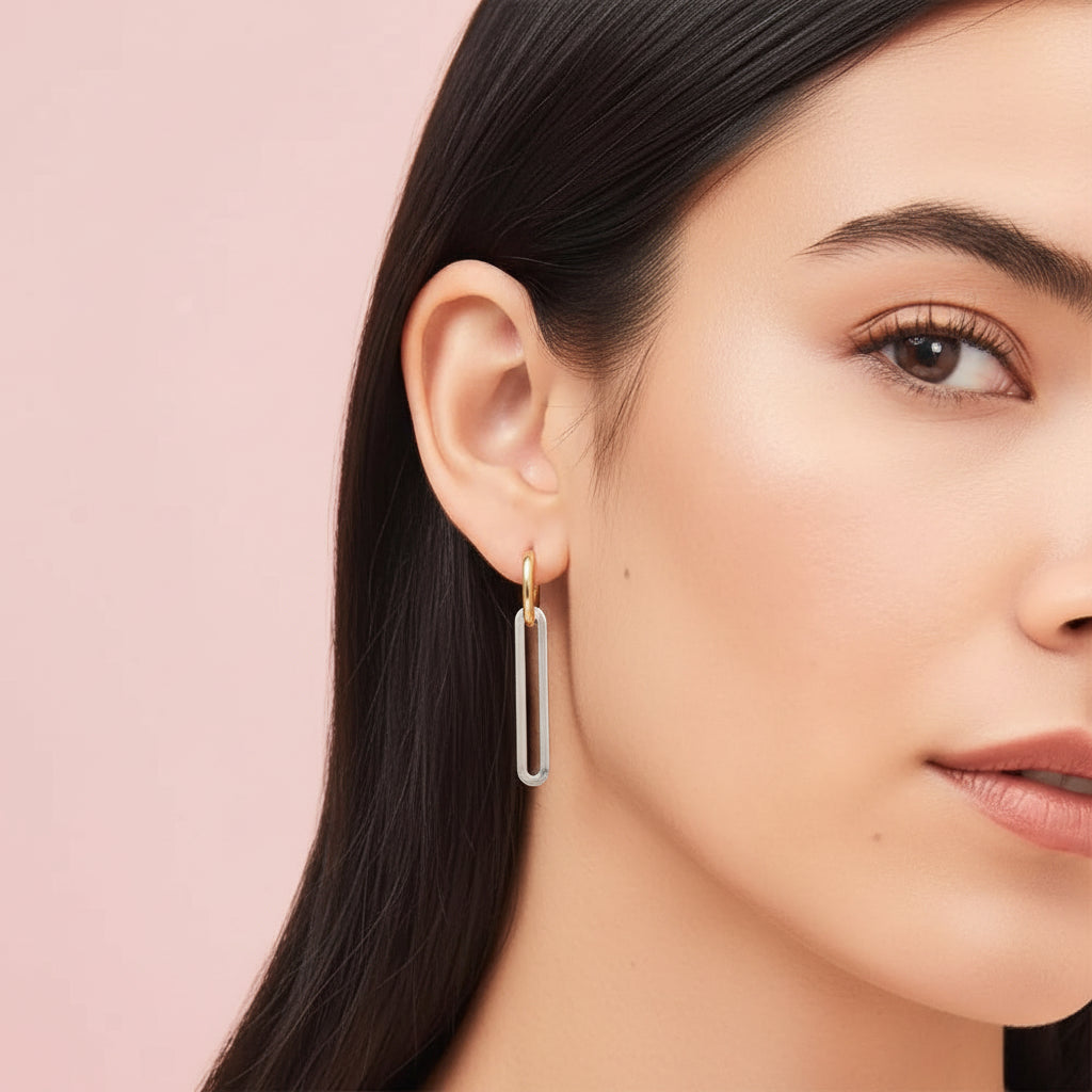 Double  Hoop Link Drop Earrings