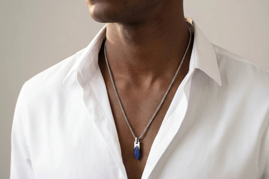 Natural Tiger Eye & Lapis Lazuli Stone Pendant Necklace