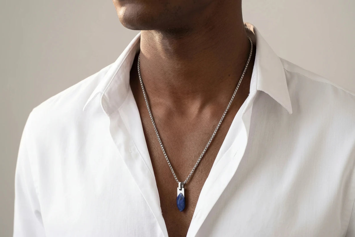 Natural Tiger Eye & Lapis Lazuli Stone Pendant Necklace