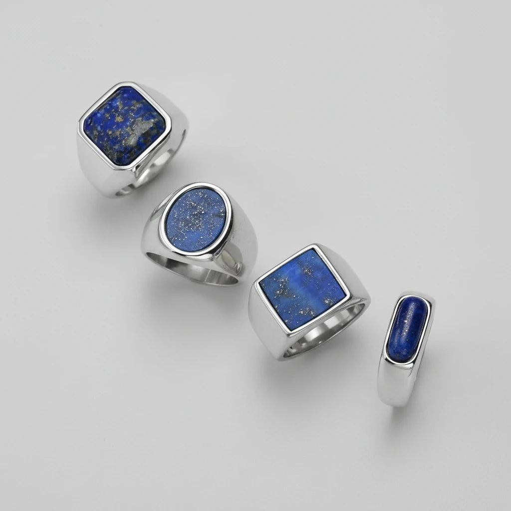 Lapis Lazuli Geometric Rings