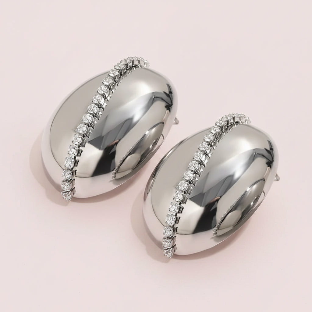 Oval Crystal Studded Earrings