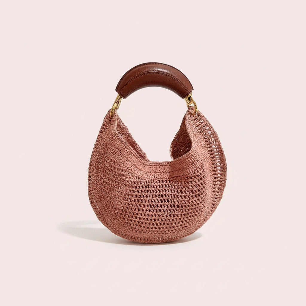 Leather Handle Crochet Hobo Bag