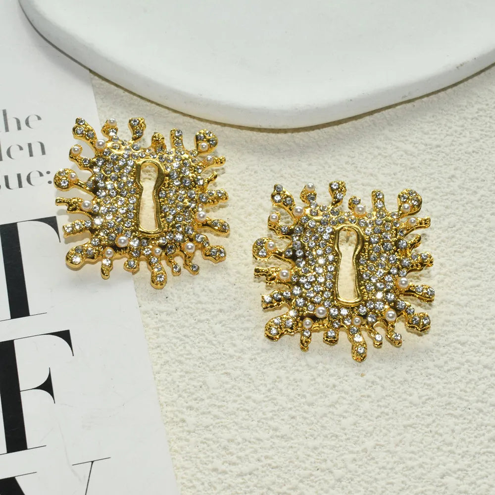 Keylock  Rhinestone Square Earrings