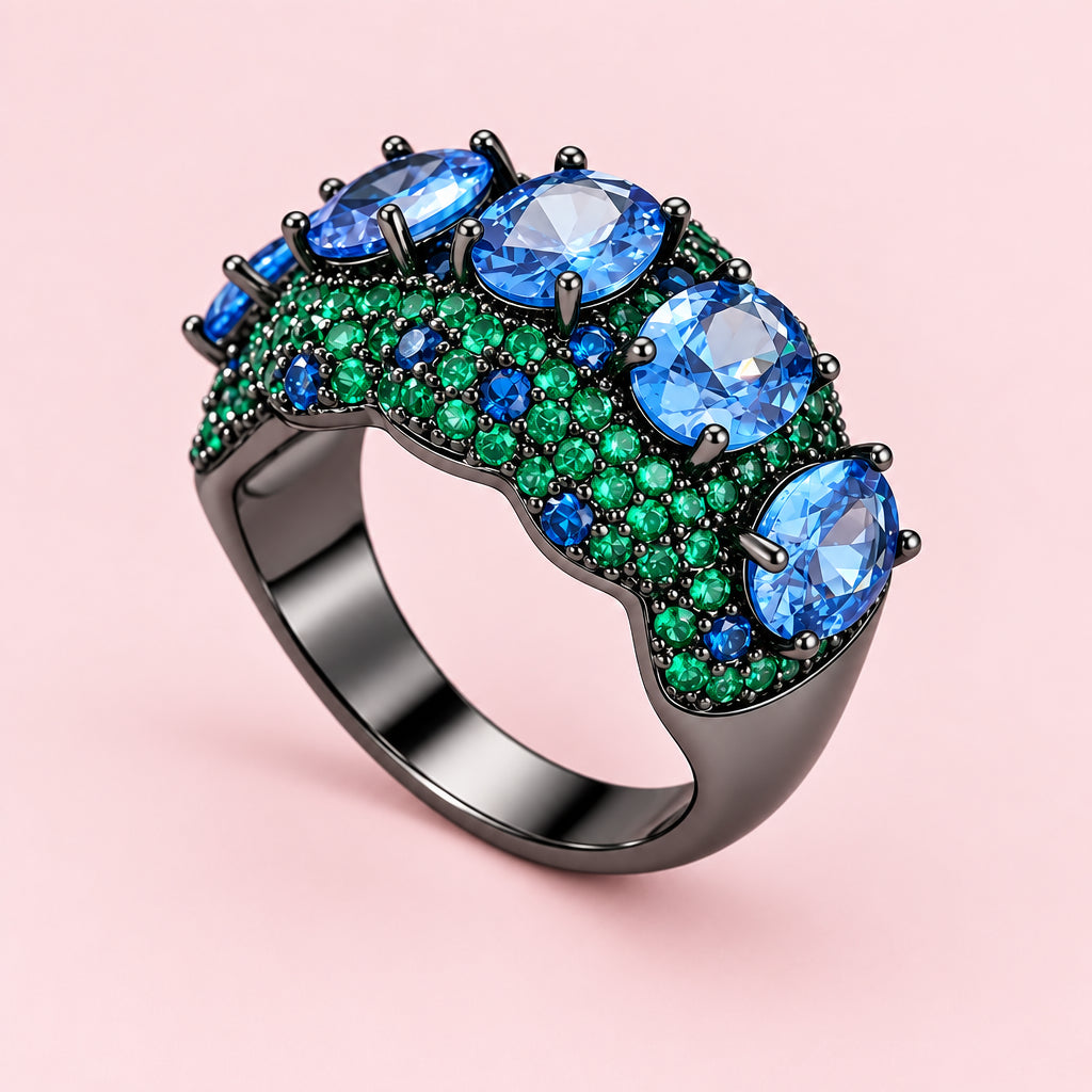 Anillo de circón verde azul