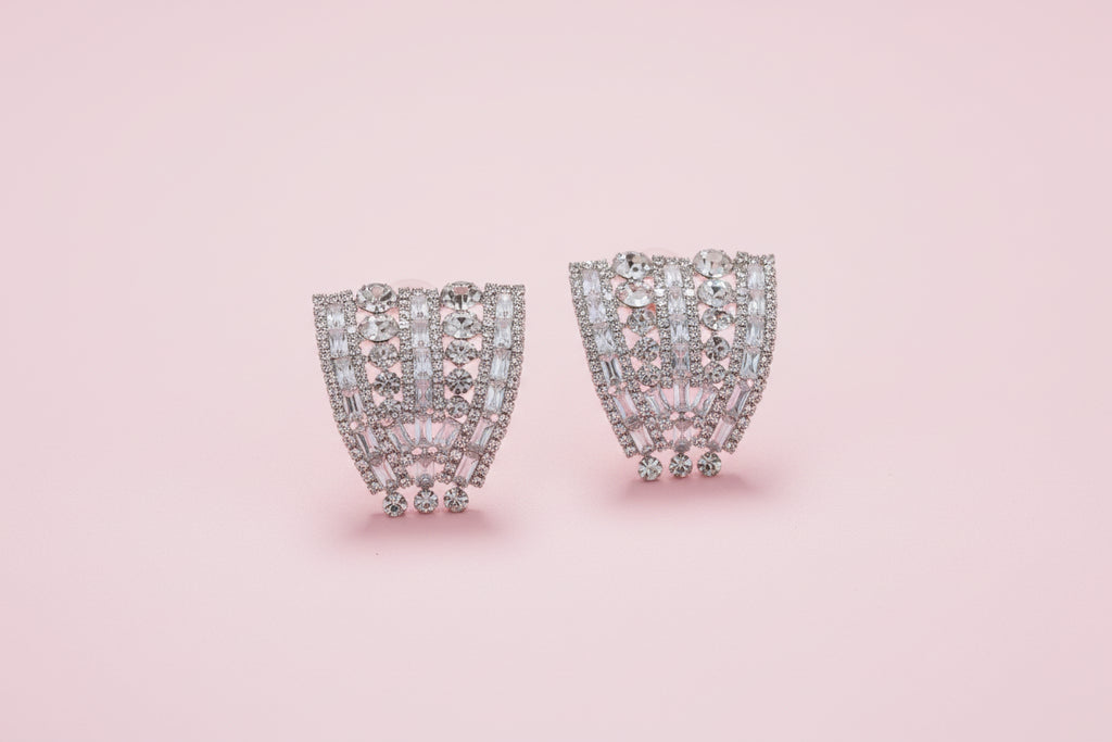 Rhinestone V Shape Geometric Clip Earrings