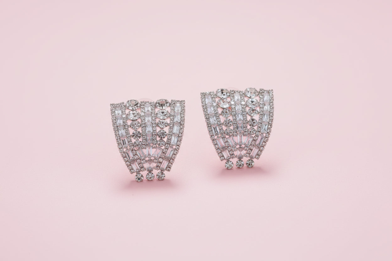Rhinestone V Shape Geometric Clip Earrings
