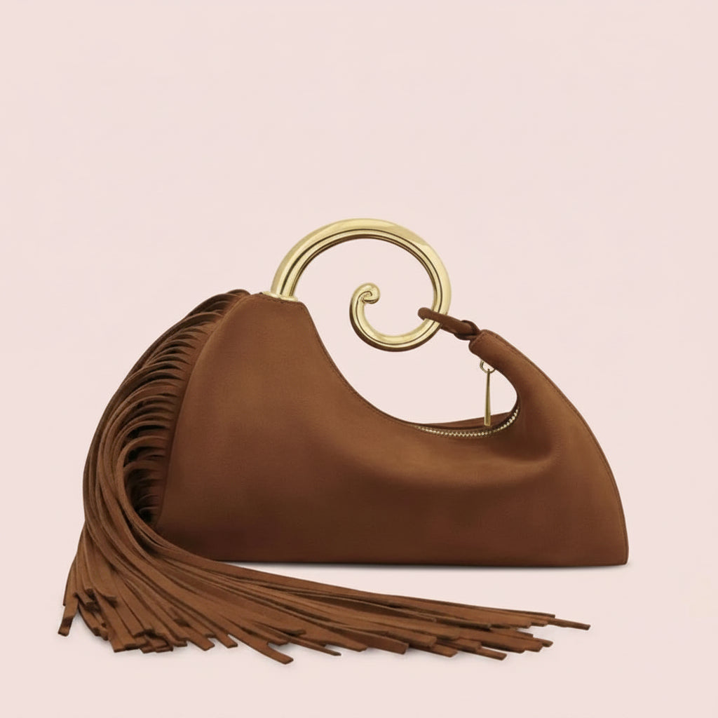 Tassel Handbag With Gold Swirl Handle