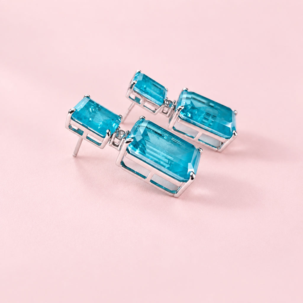 Lab Tourmaline Blue Square Earrings