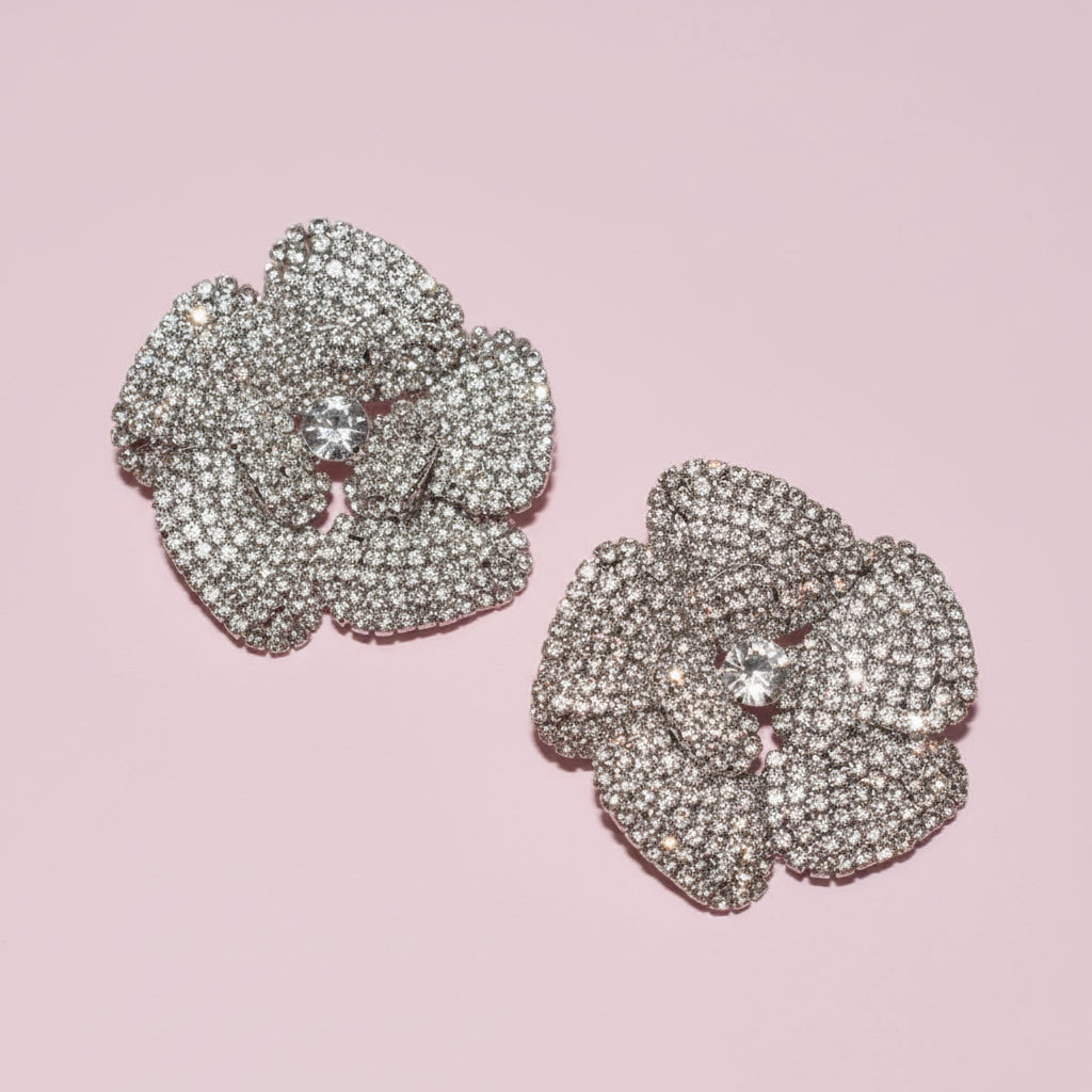 Rhinestone Rose Flower Stud Earrings