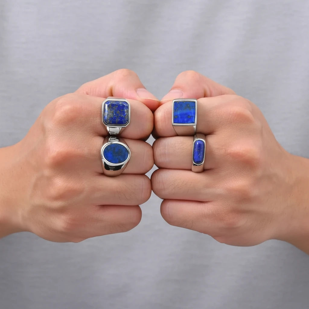 Lapis Lazuli Geometric Rings