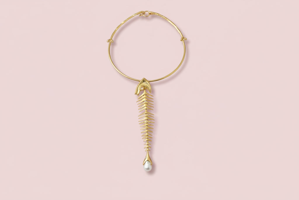 Statement Fish Bone Pendant Choker Necklace