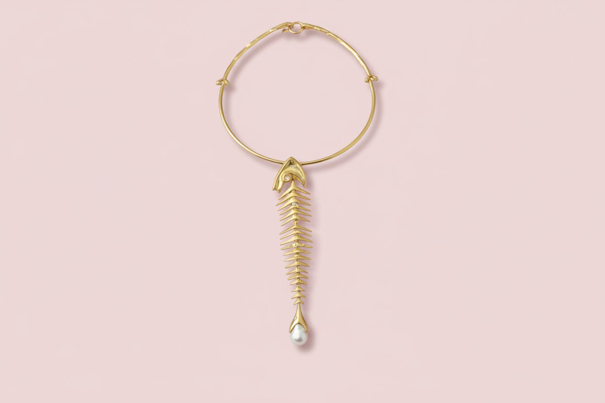 Statement Fish Bone Pendant Choker Necklace