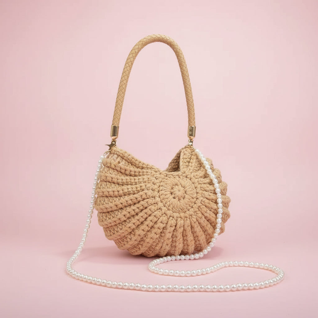Woven Crochet Conch Shell Shape Bag