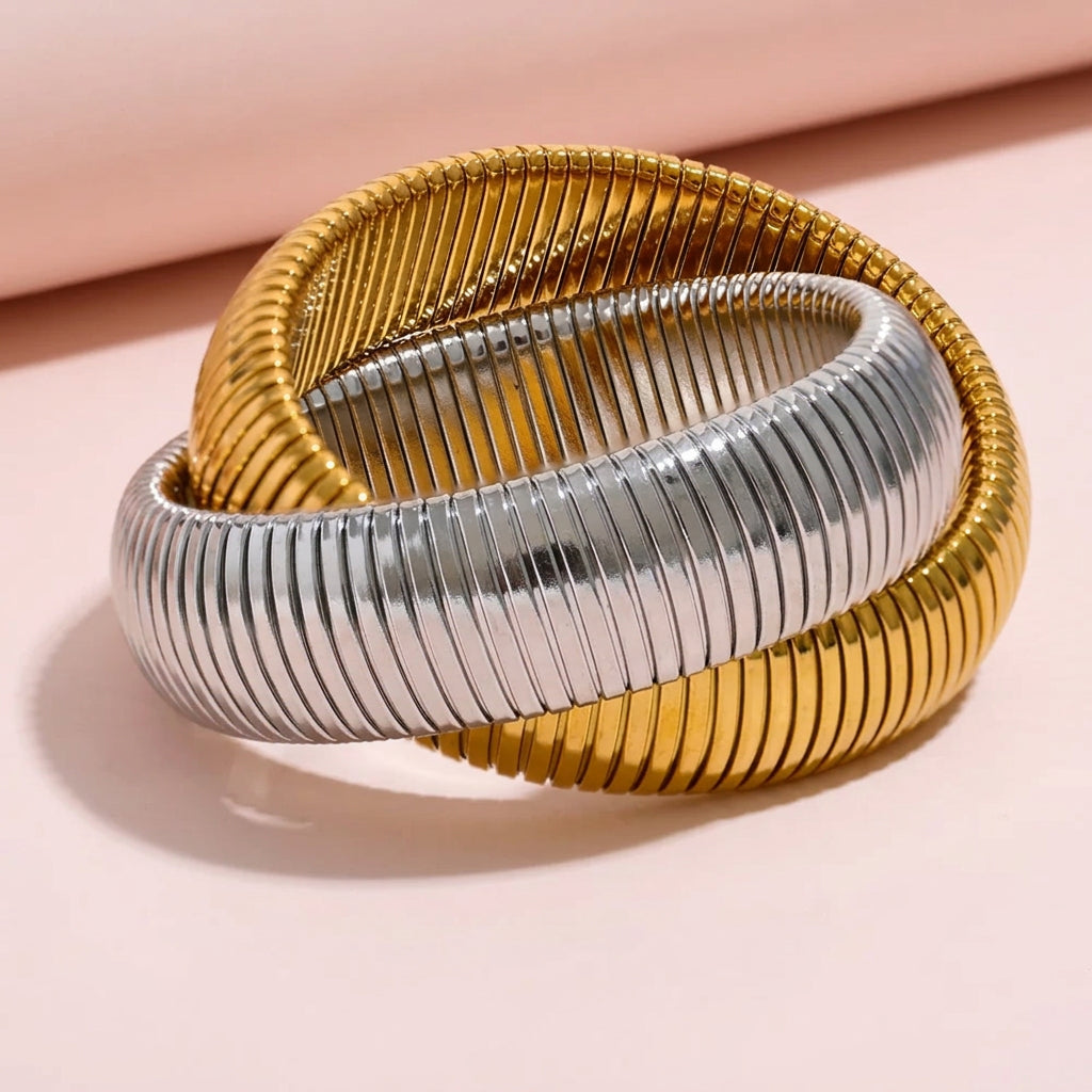 Set di bracciali a contrasto oro argento