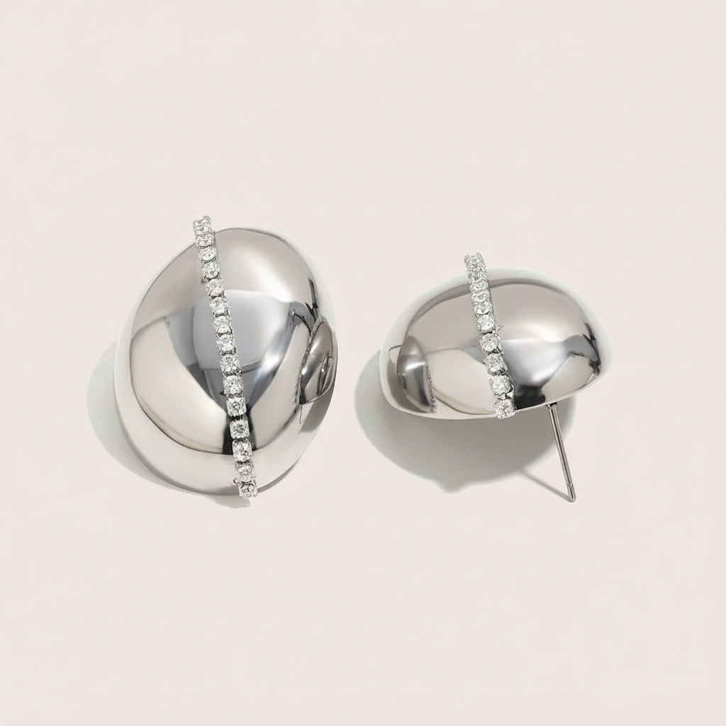 Oval Crystal Studded Earrings