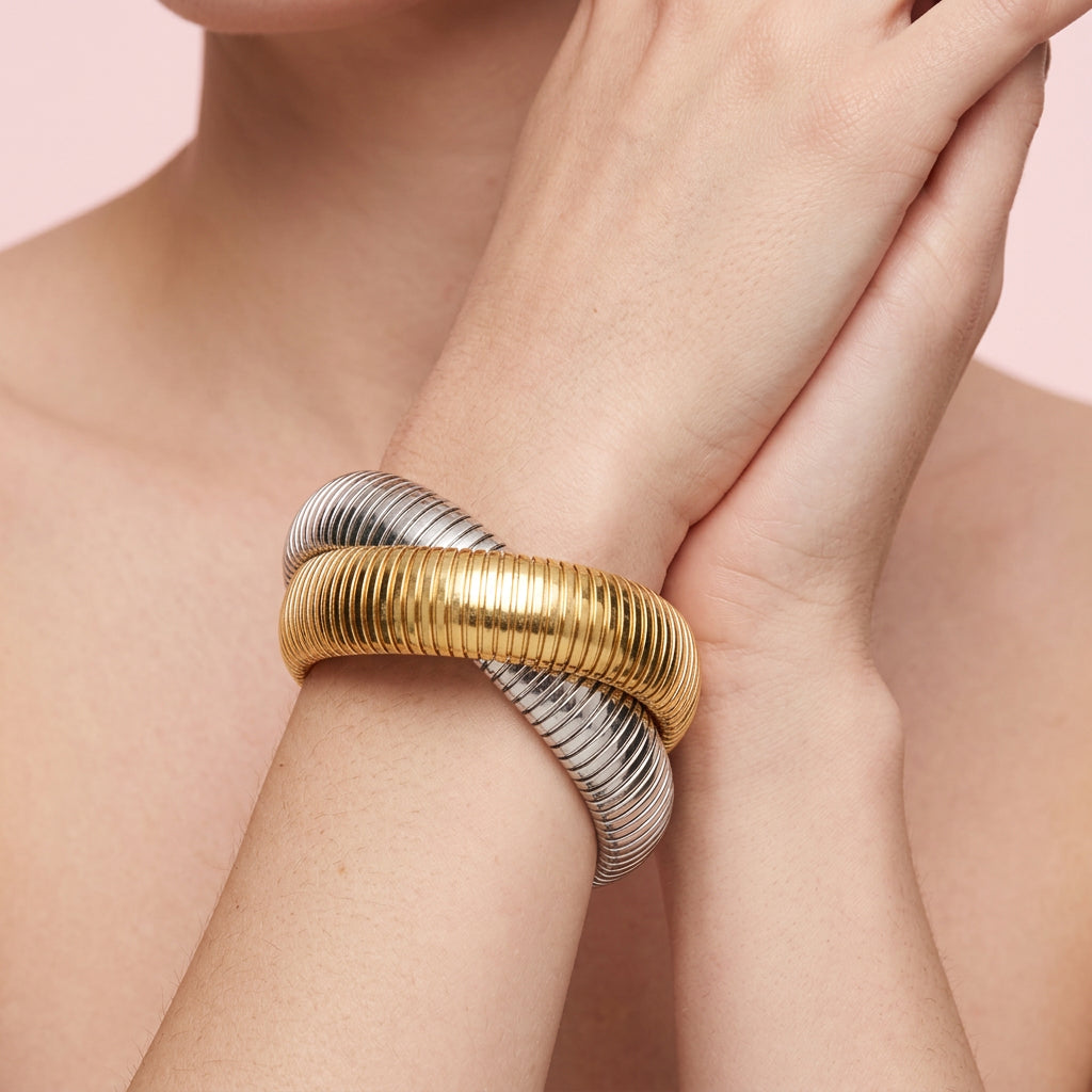 Set di bracciali a contrasto oro argento