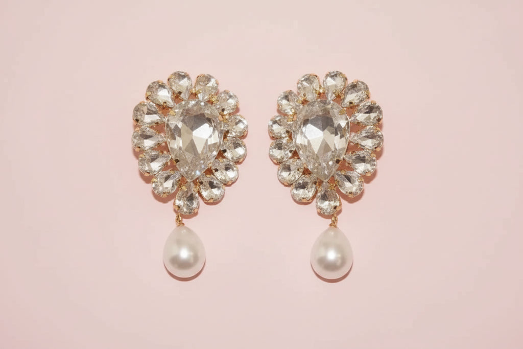 Rhinestone Pearl Drop Earrings