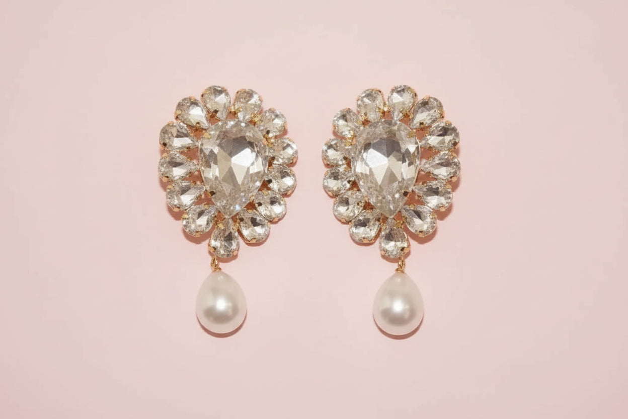 Rhinestone Pearl Drop Earrings