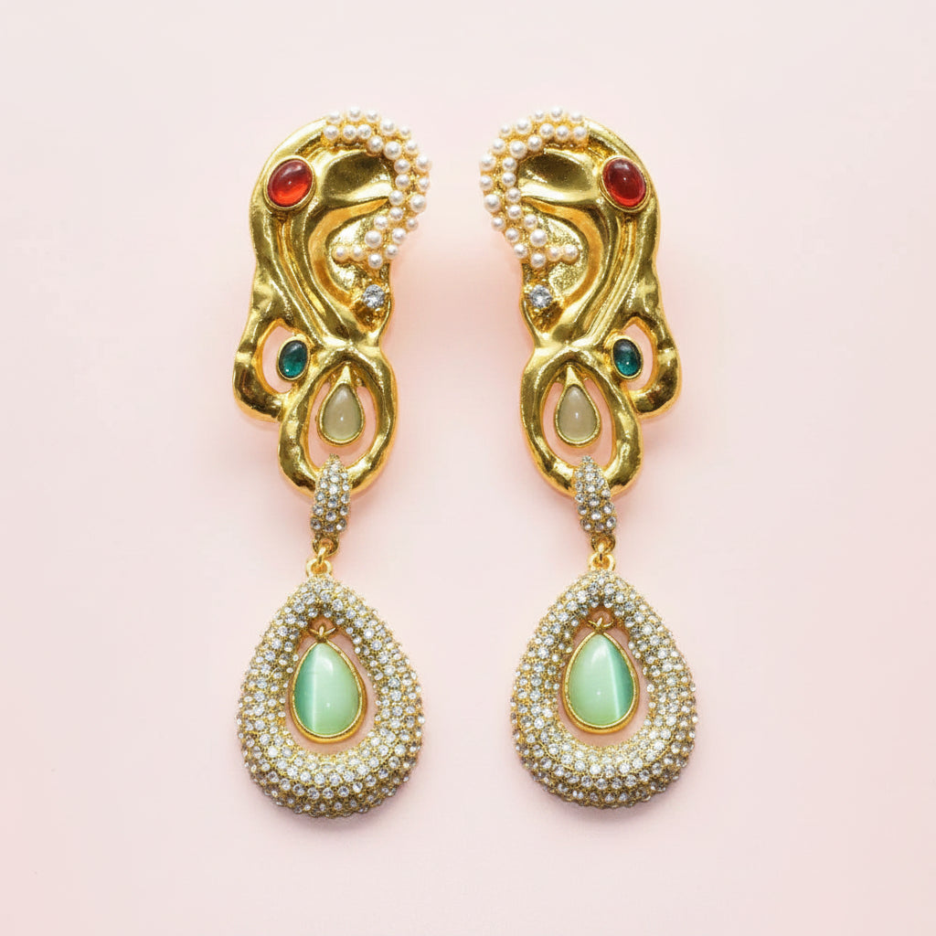 Surrealist ear shape crystal dangle earrings