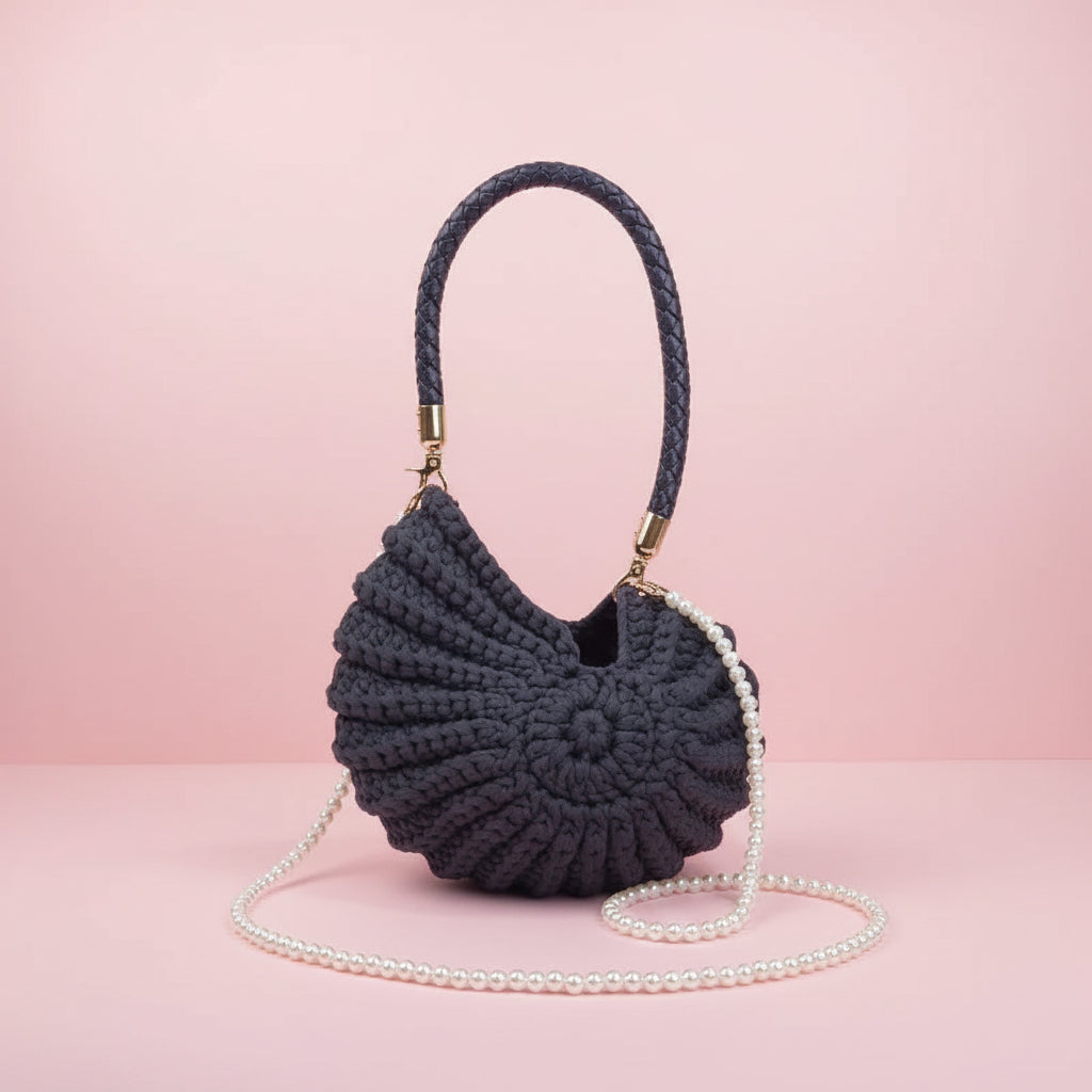 Woven Crochet Conch Shell Shape Bag