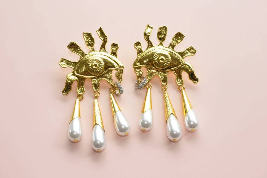 Sun Eye Dangle Pearl Earrings