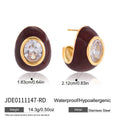 Enamel Oval Zircon Stud Earrings