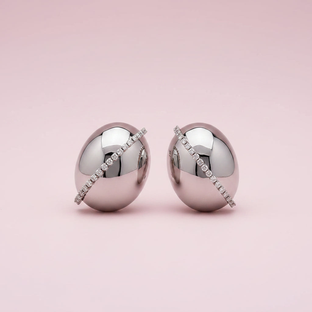 Oval Crystal Studded Earrings