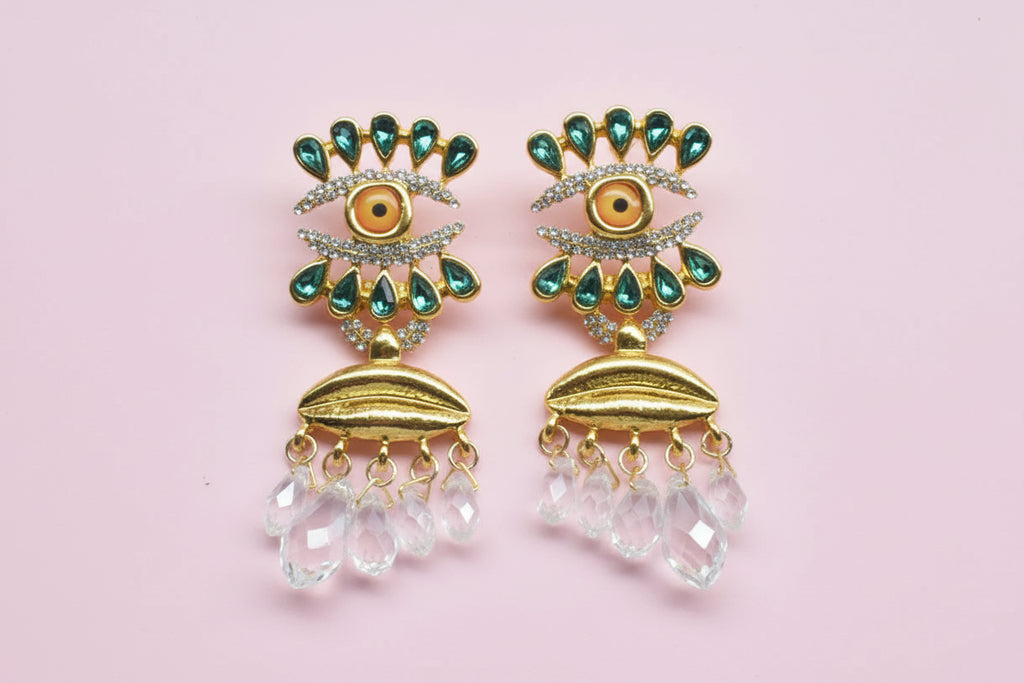 Baroque  Eyes With Crystal Dangle Earrings