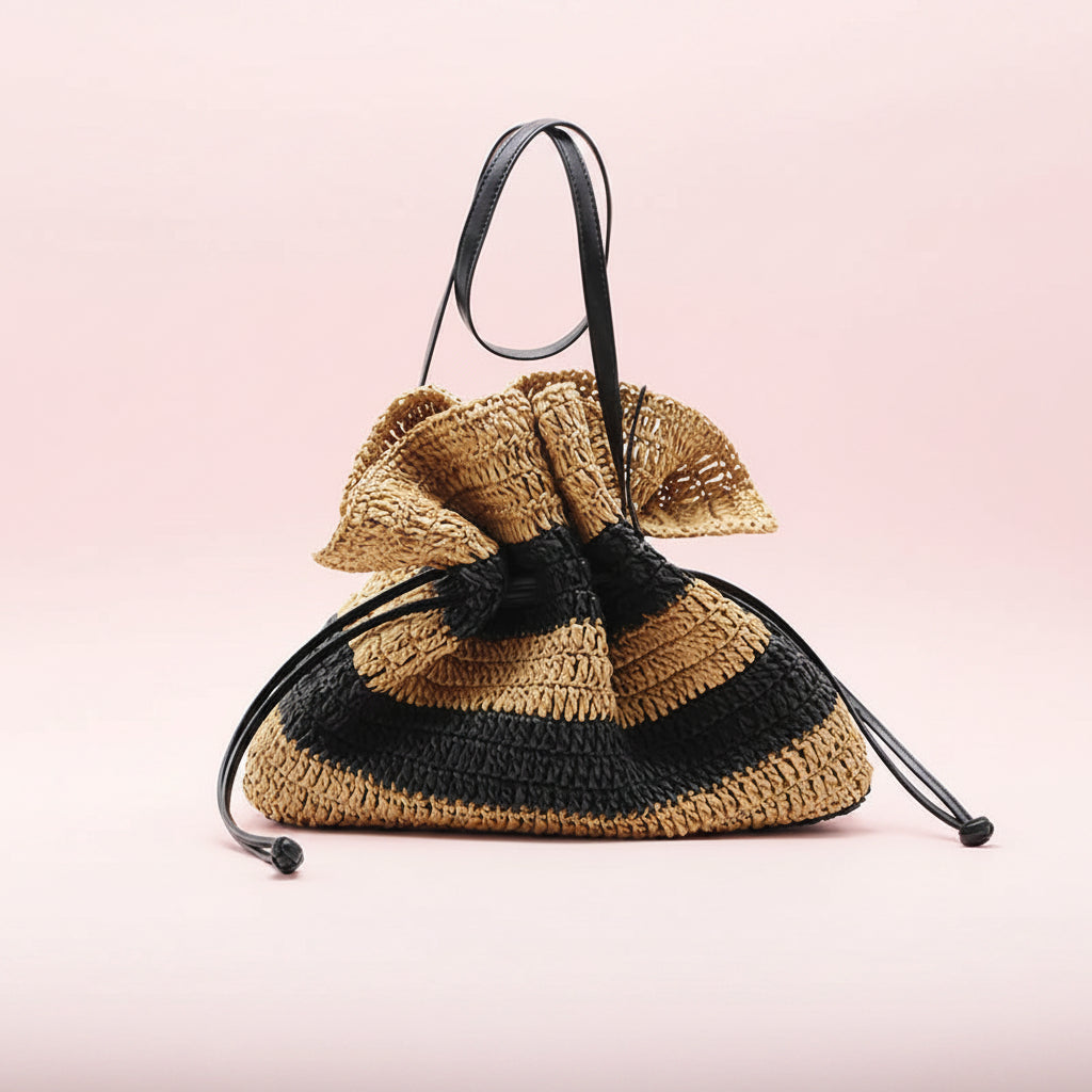 Striped crochet straw bucket bag