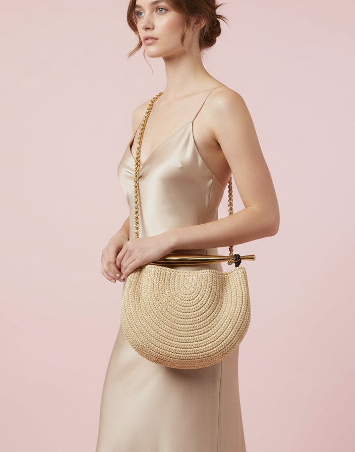 Sculptural Fish Handle Straw Woven Bag