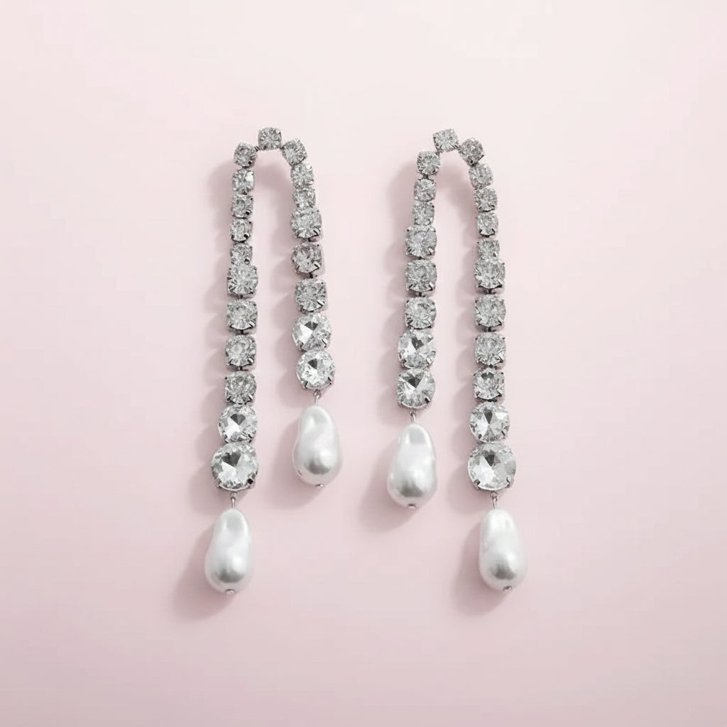 Rhinestone Pearl Dangle Earrings